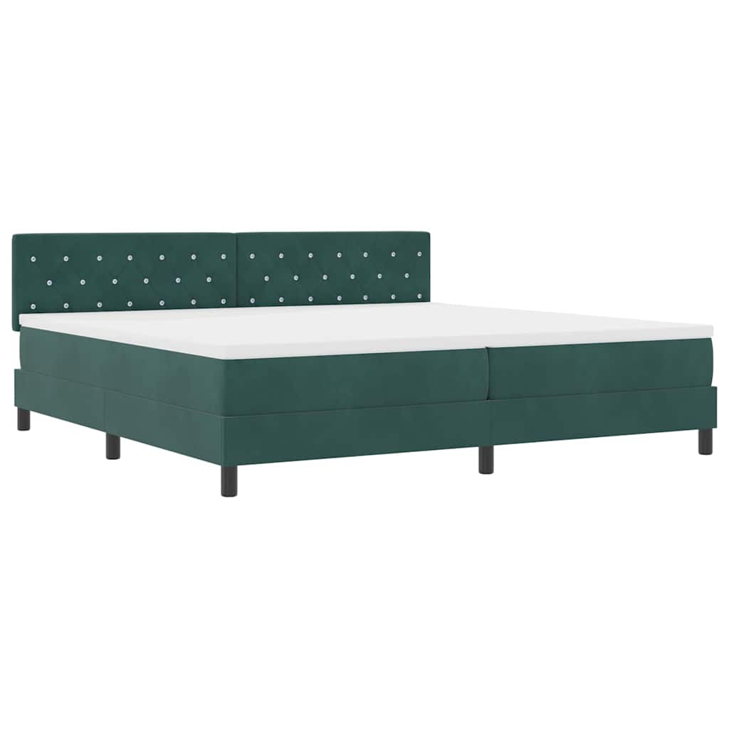 LED Box Spring Ágy matracmal Sötétzöld 200 x 200 cm Bársony