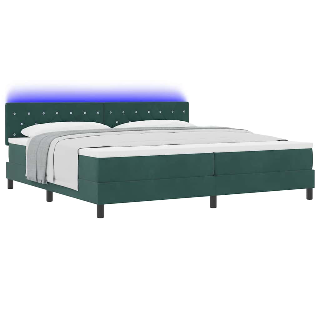 LED Box Spring Ágy matracmal Sötétzöld 200 x 200 cm Bársony