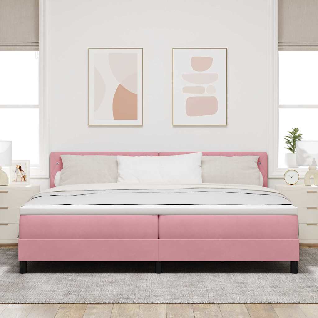LED Box Spring Ágy matracmal Rózsaszín 200 x 200 cm Bársony