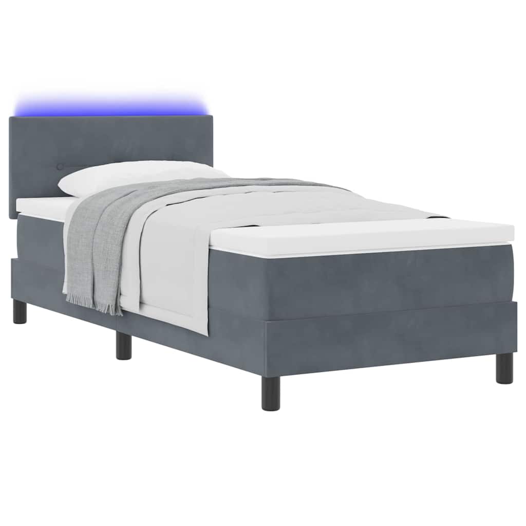 LED Box Spring Ágy fejtámlával Sötétszürke 80 x 200 cm Bársony
