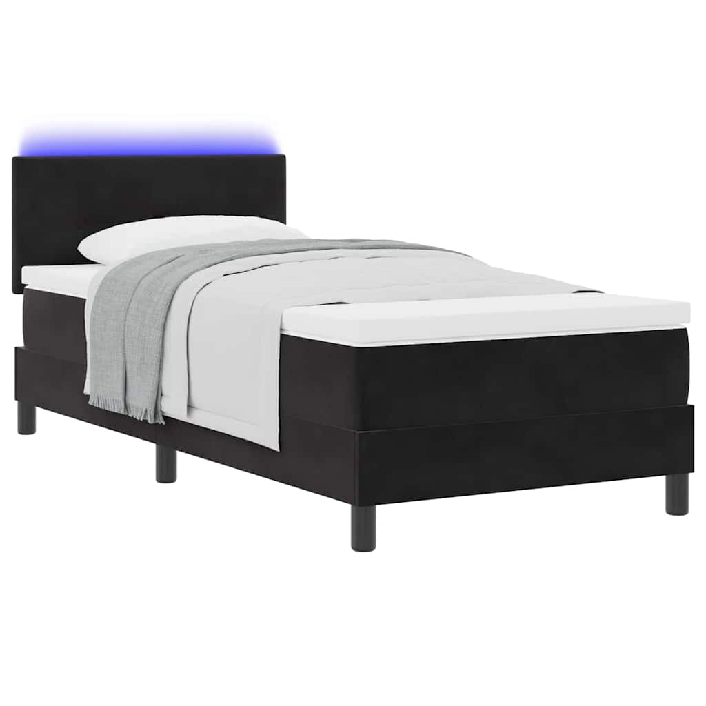 LED Box Spring Ágy matracmal leddel Fekete 80 x 200 cm Bársony
