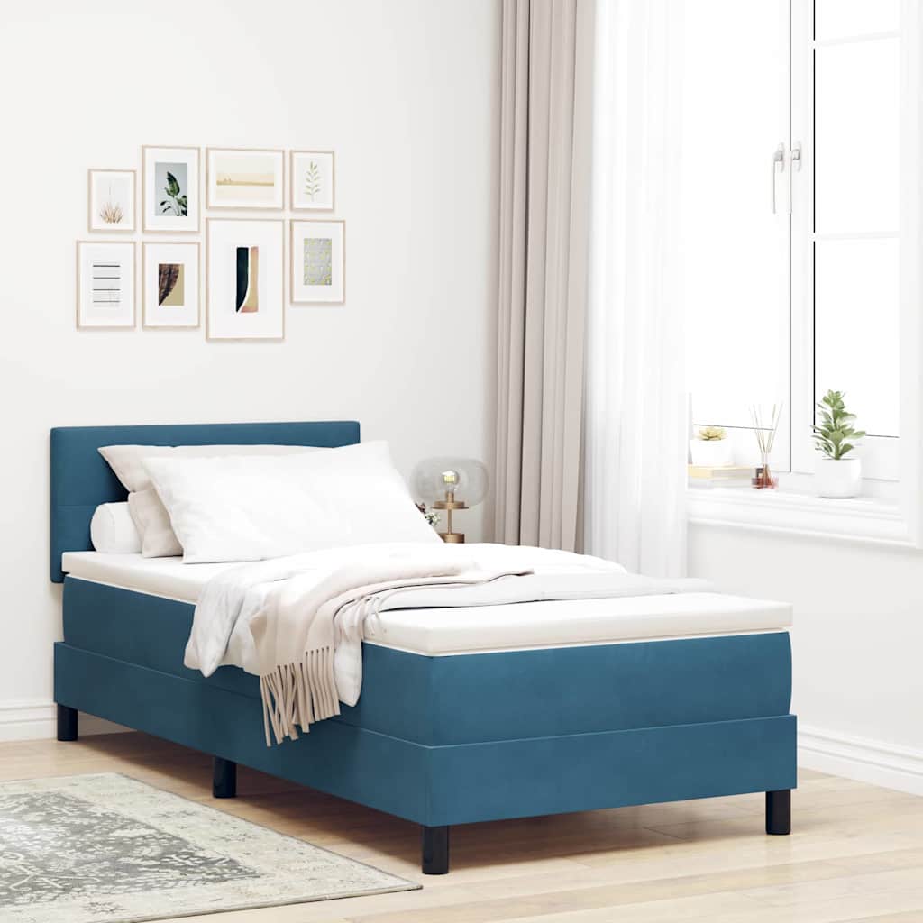 LED Box Spring Ágy fejtámlával Sötét kék 80 x 200 cm Bársony