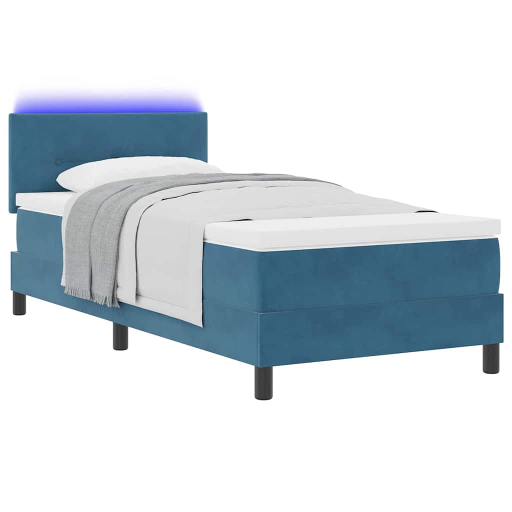 LED Box Spring Ágy fejtámlával Sötét kék 80 x 200 cm Bársony