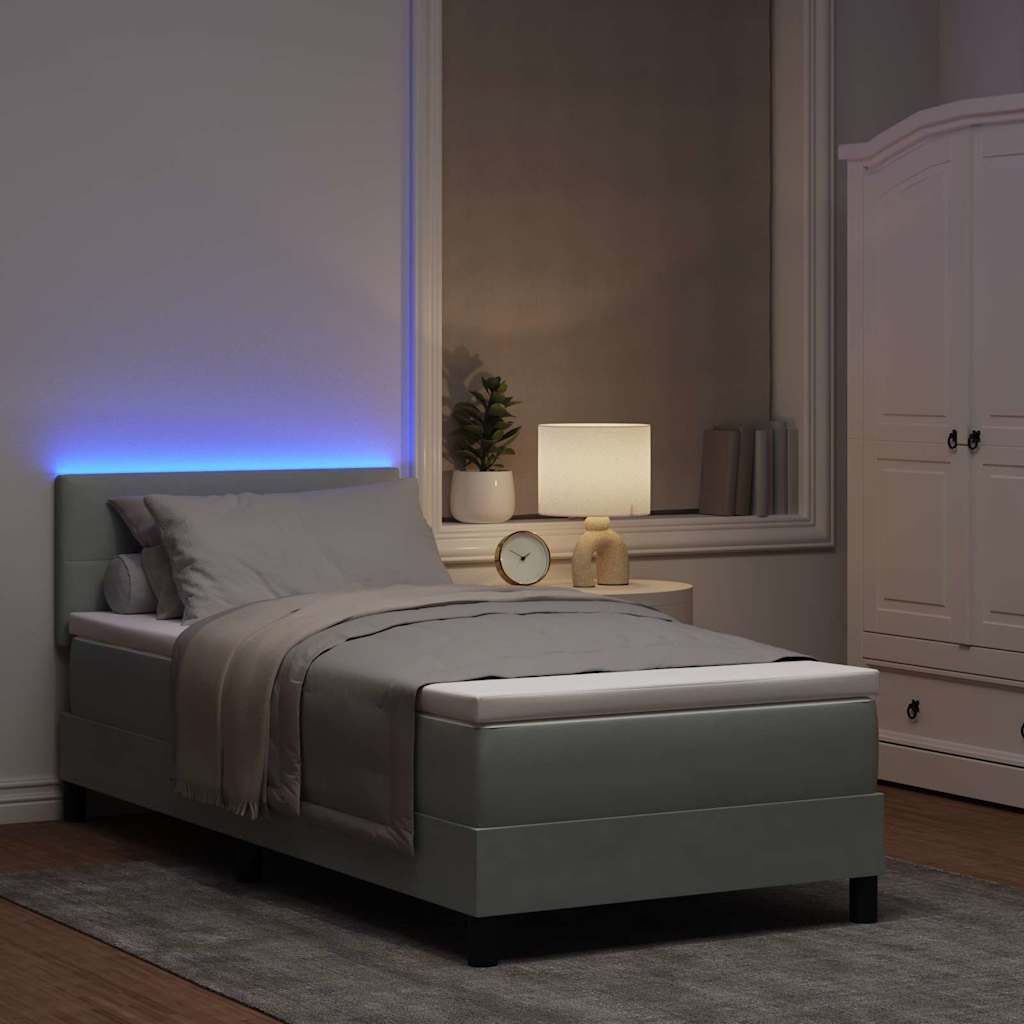 LED Box Spring Ágy Világosszürke 90 x 190 cm Bársony