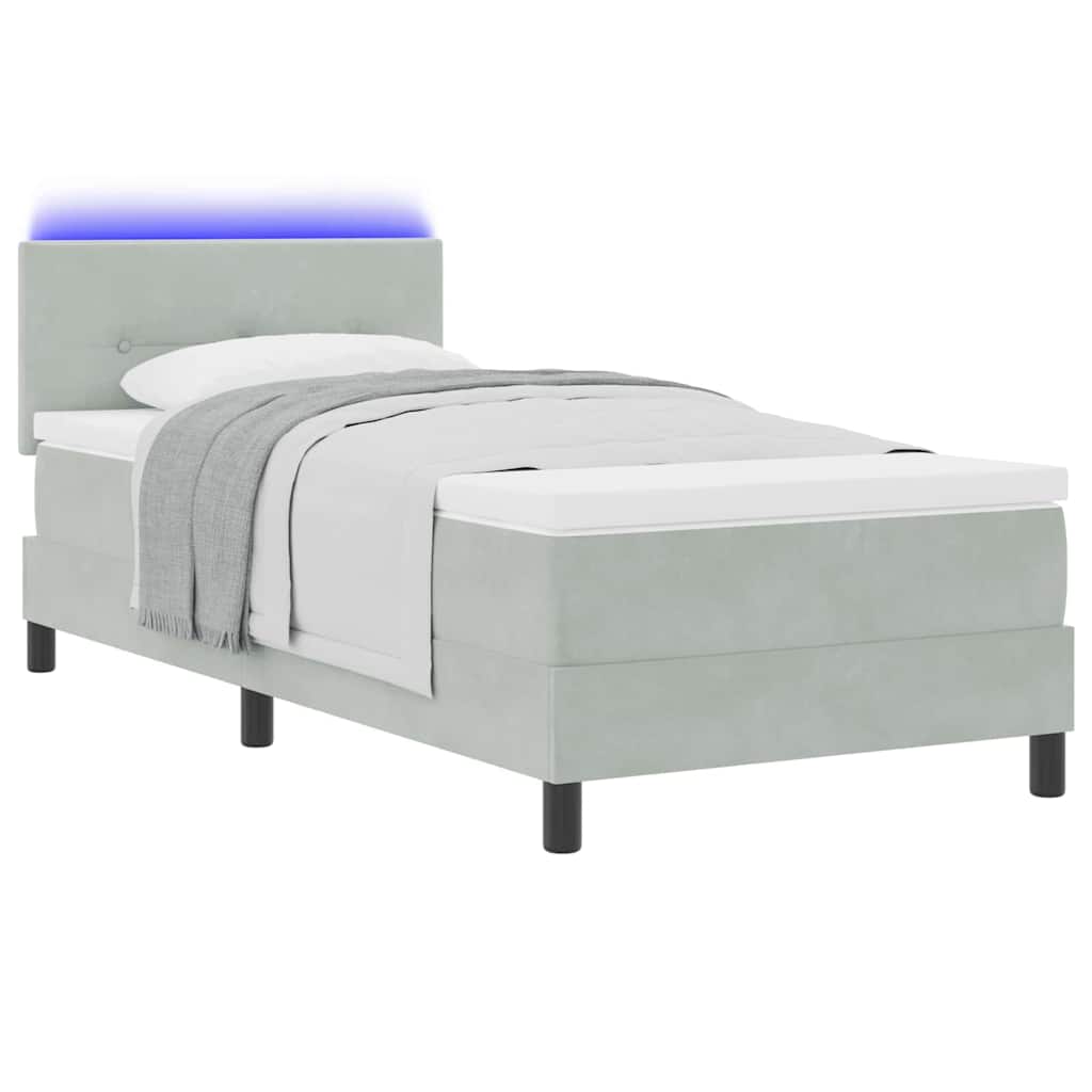 LED Box Spring Ágy Világosszürke 90 x 200 cm Bársony