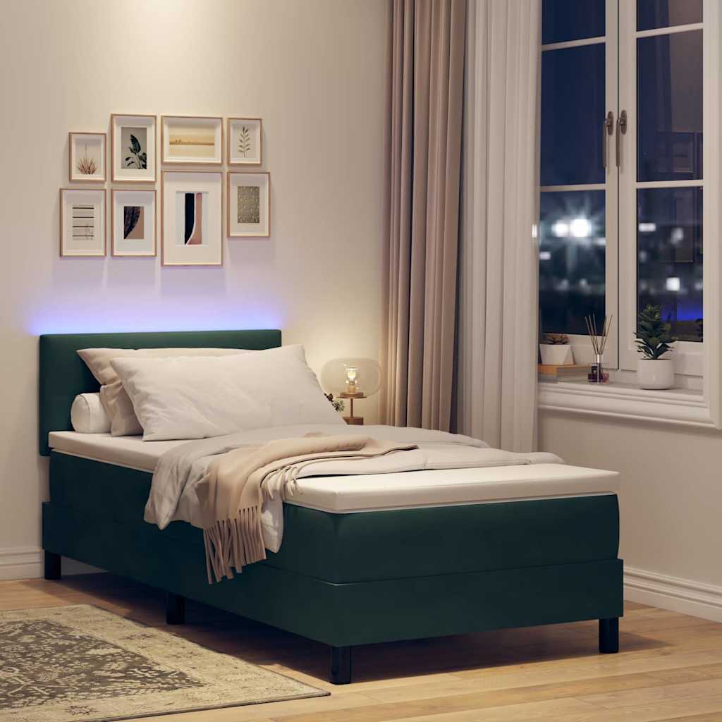 LED Box Spring Ágy fejtámlával Sötétzöld 100 x 200 cm Bársony