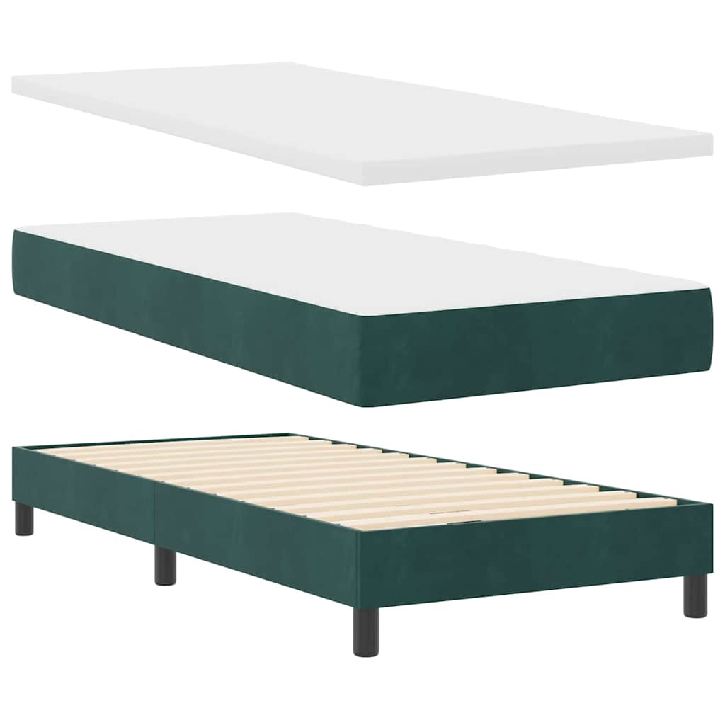LED Box Spring Ágy fejtámlával Sötétzöld 100 x 200 cm Bársony