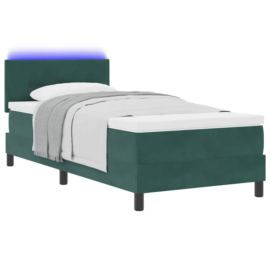 LED Box Spring Ágy fejtámlával Sötétzöld 100 x 200 cm Bársony