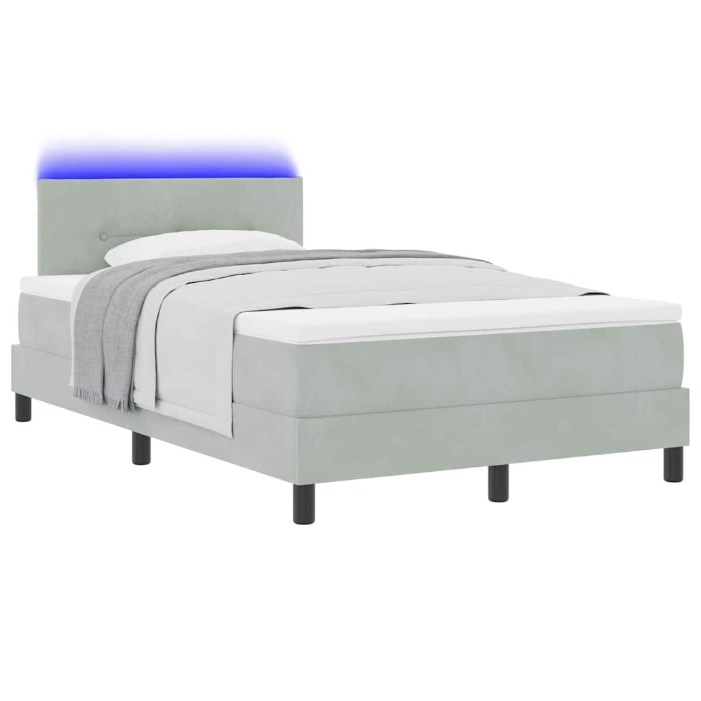LED Box Spring Ágy Világosszürke 120 x 190 cm Bársony