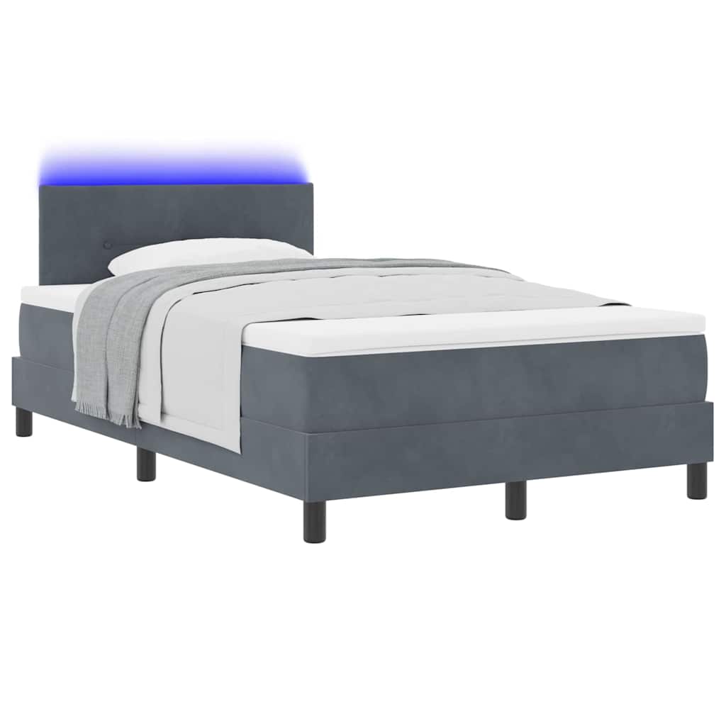 LED Box Spring Ágy fejtámlával Sötétszürke 120 x 190 cm Bársony