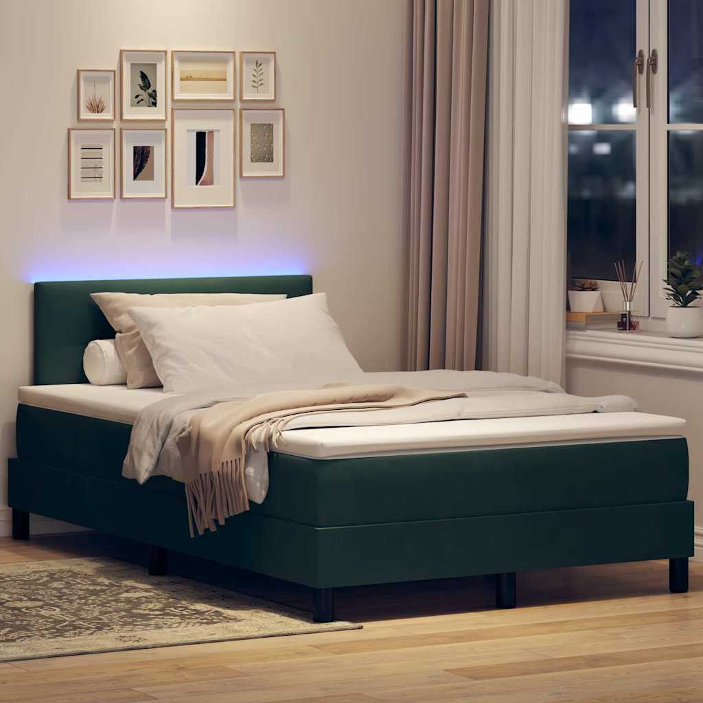 LED Box Spring Ágy fejtámlával Sötétzöld 120 x 190 cm Bársony