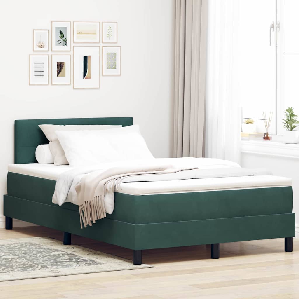 LED Box Spring Ágy fejtámlával Sötétzöld 120 x 190 cm Bársony