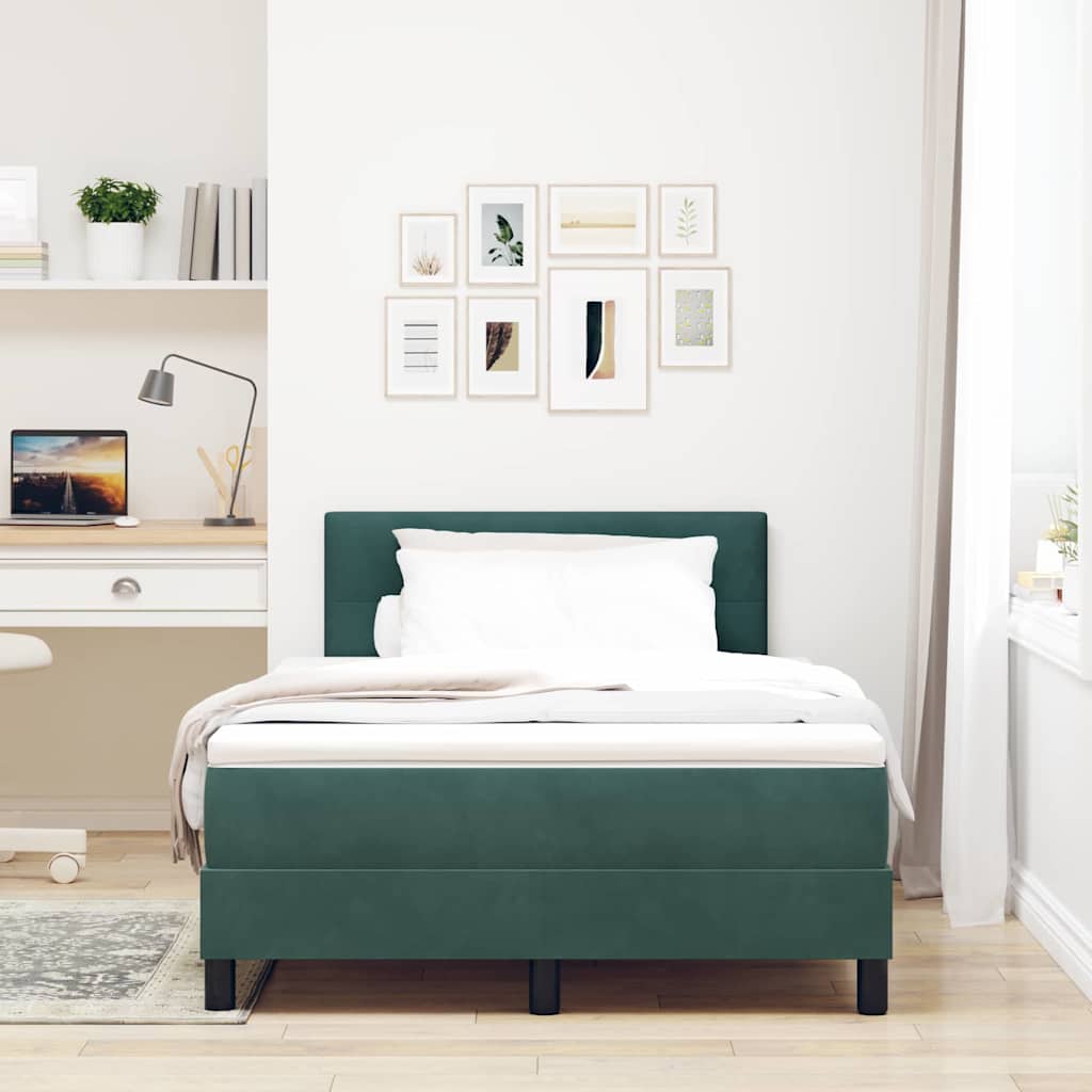 LED Box Spring Ágy fejtámlával Sötétzöld 120 x 190 cm Bársony