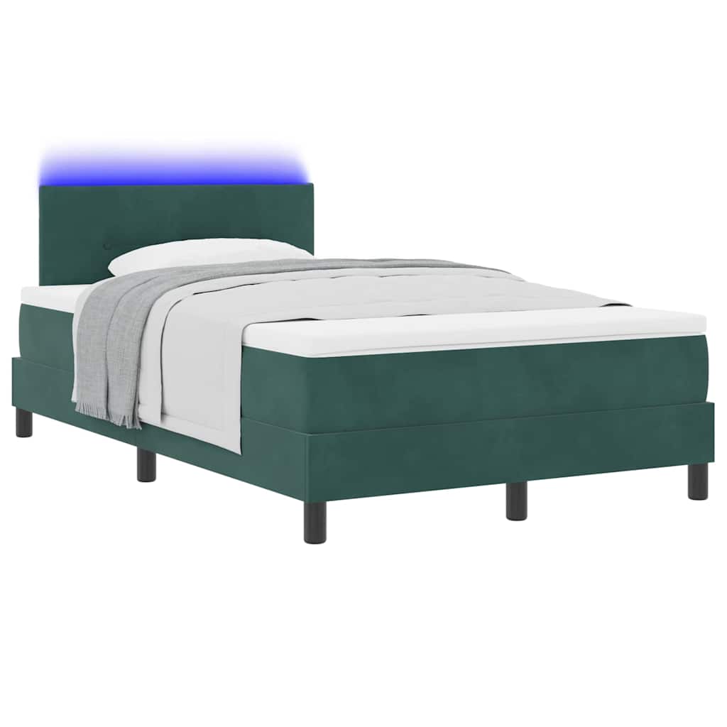LED Box Spring Ágy fejtámlával Sötétzöld 120 x 190 cm Bársony