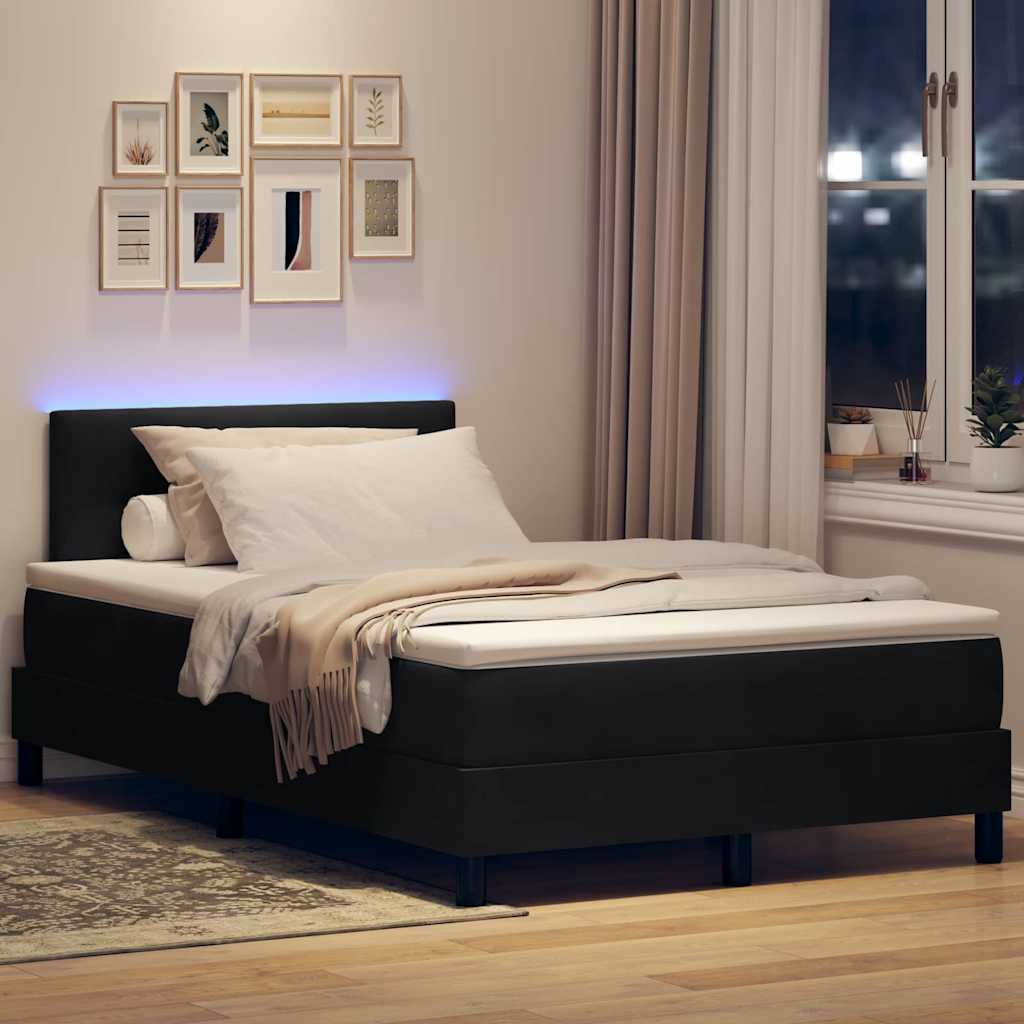 LED Box Spring Ágy párnával Fekete 120 x 200 cm Bársony