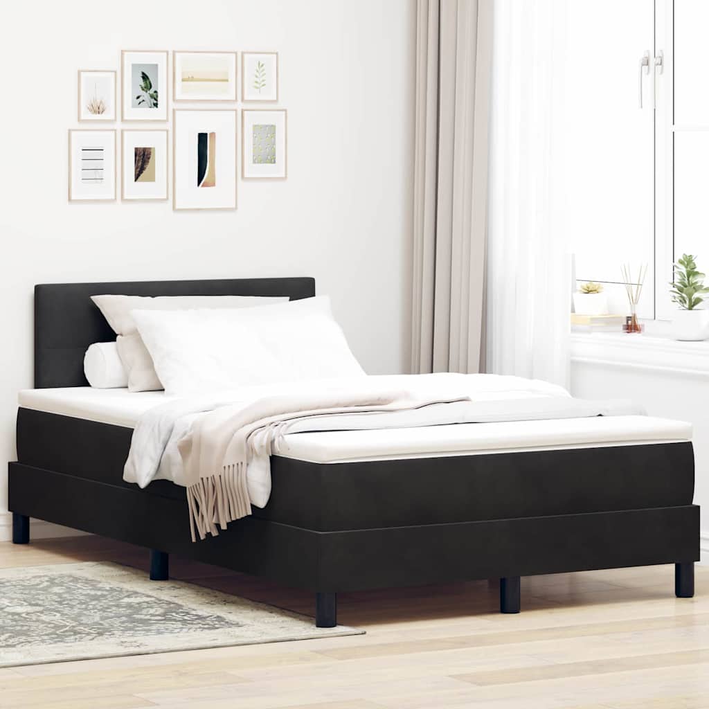 LED Box Spring Ágy párnával Fekete 120 x 200 cm Bársony