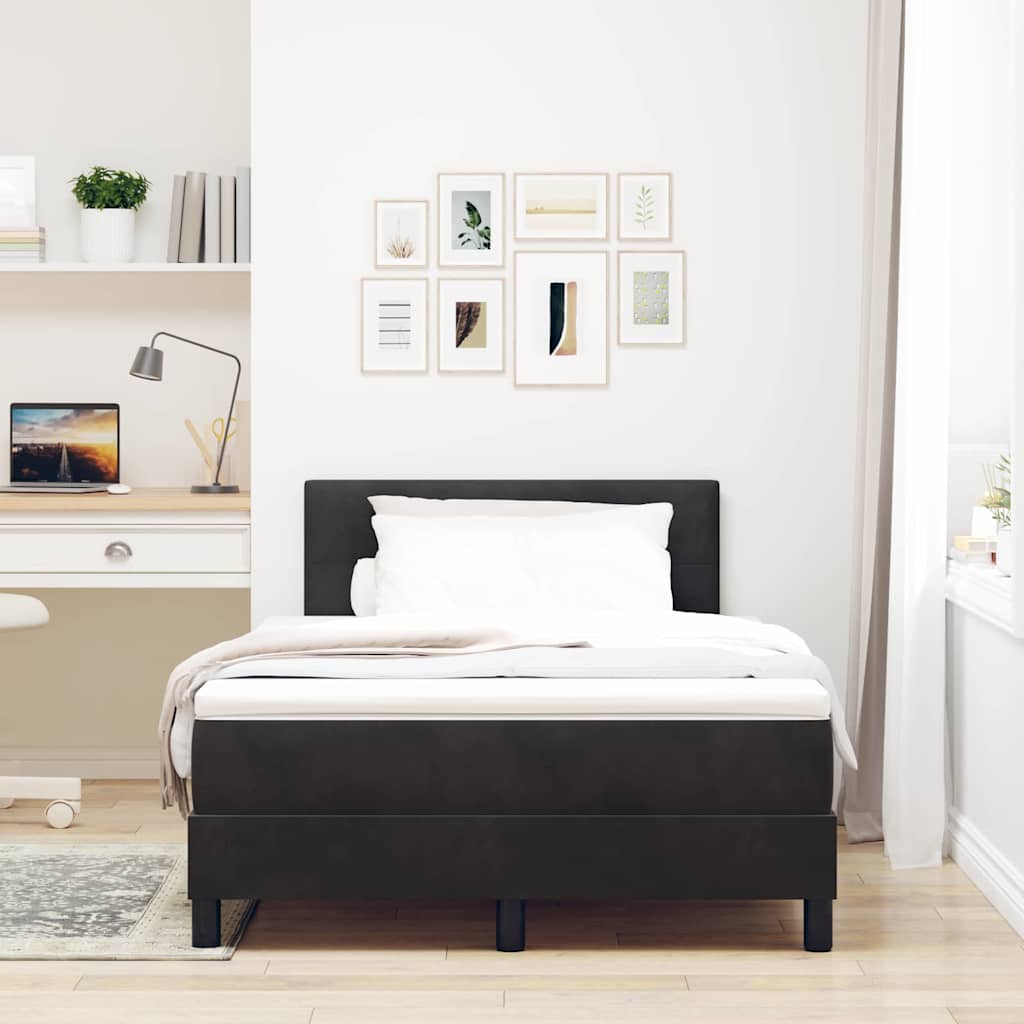 LED Box Spring Ágy párnával Fekete 120 x 200 cm Bársony