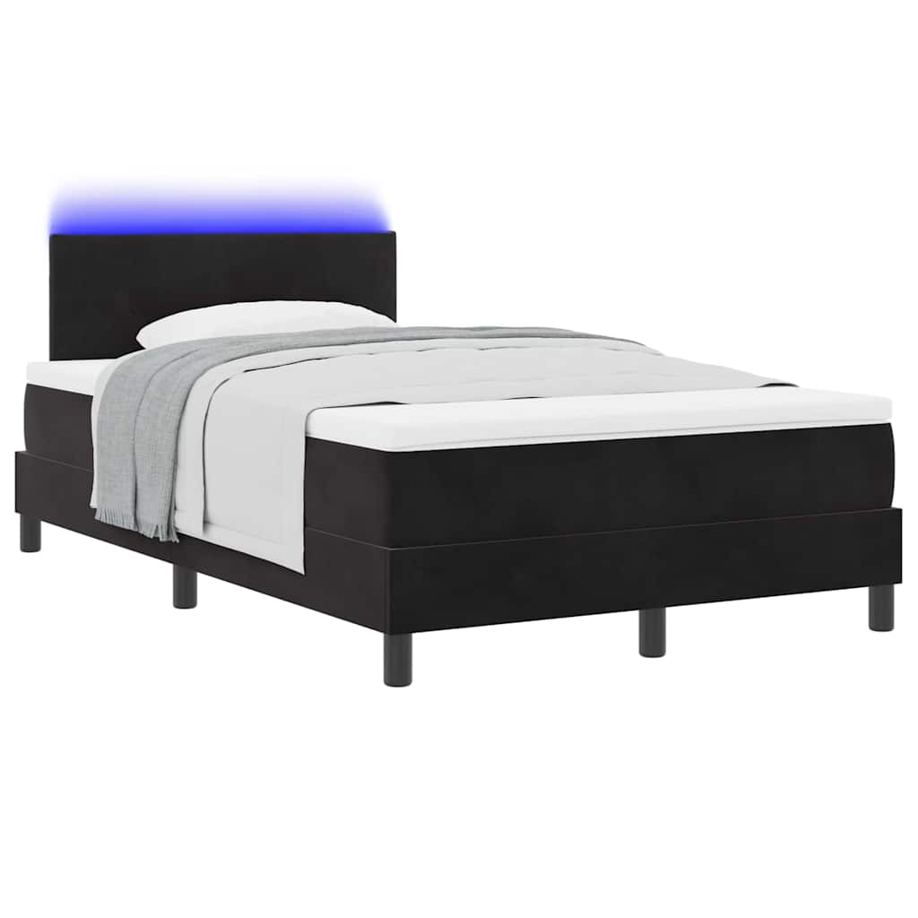 LED Box Spring Ágy párnával Fekete 120 x 200 cm Bársony
