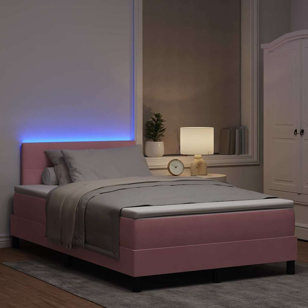 LED Box Spring Ágy fejtámlával Rózsaszín 120 x 200 cm Bársony