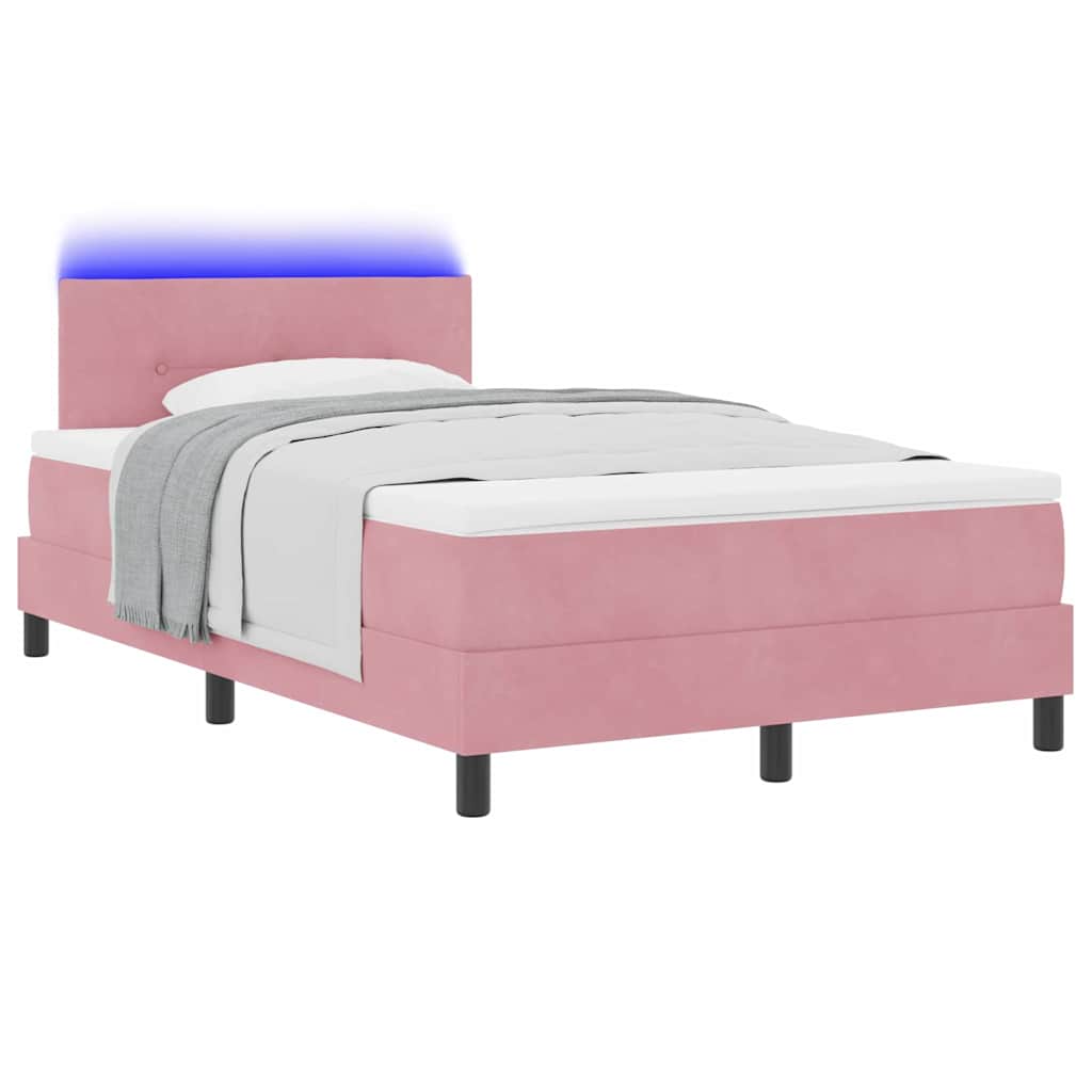 LED Box Spring Ágy fejtámlával Rózsaszín 120 x 200 cm Bársony