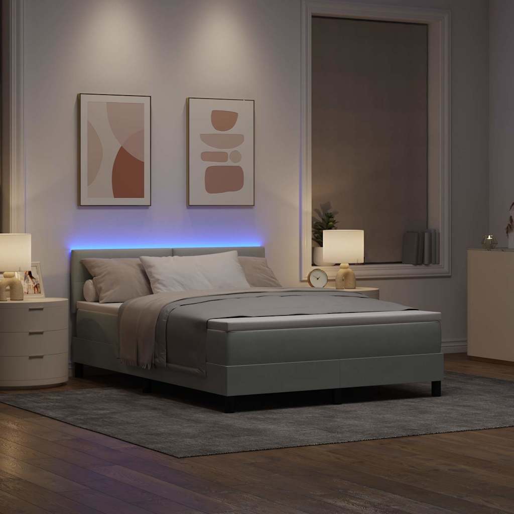 LED Box Spring Ágy Világosszürke 140 x 200 cm Bársony