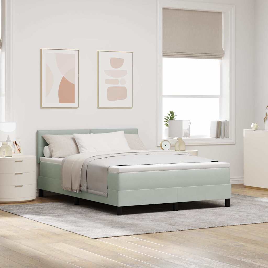 LED Box Spring Ágy Világosszürke 140 x 200 cm Bársony