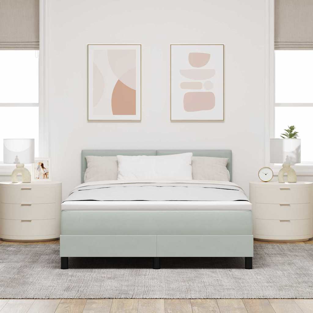 LED Box Spring Ágy matracmal Világosszürke 140 x 200 cm Bársony
