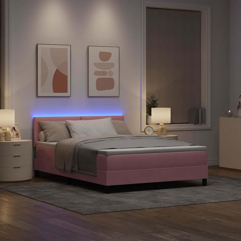 LED Box Spring Ágy fejtámlával Rózsaszín 140 x 200 cm Bársony