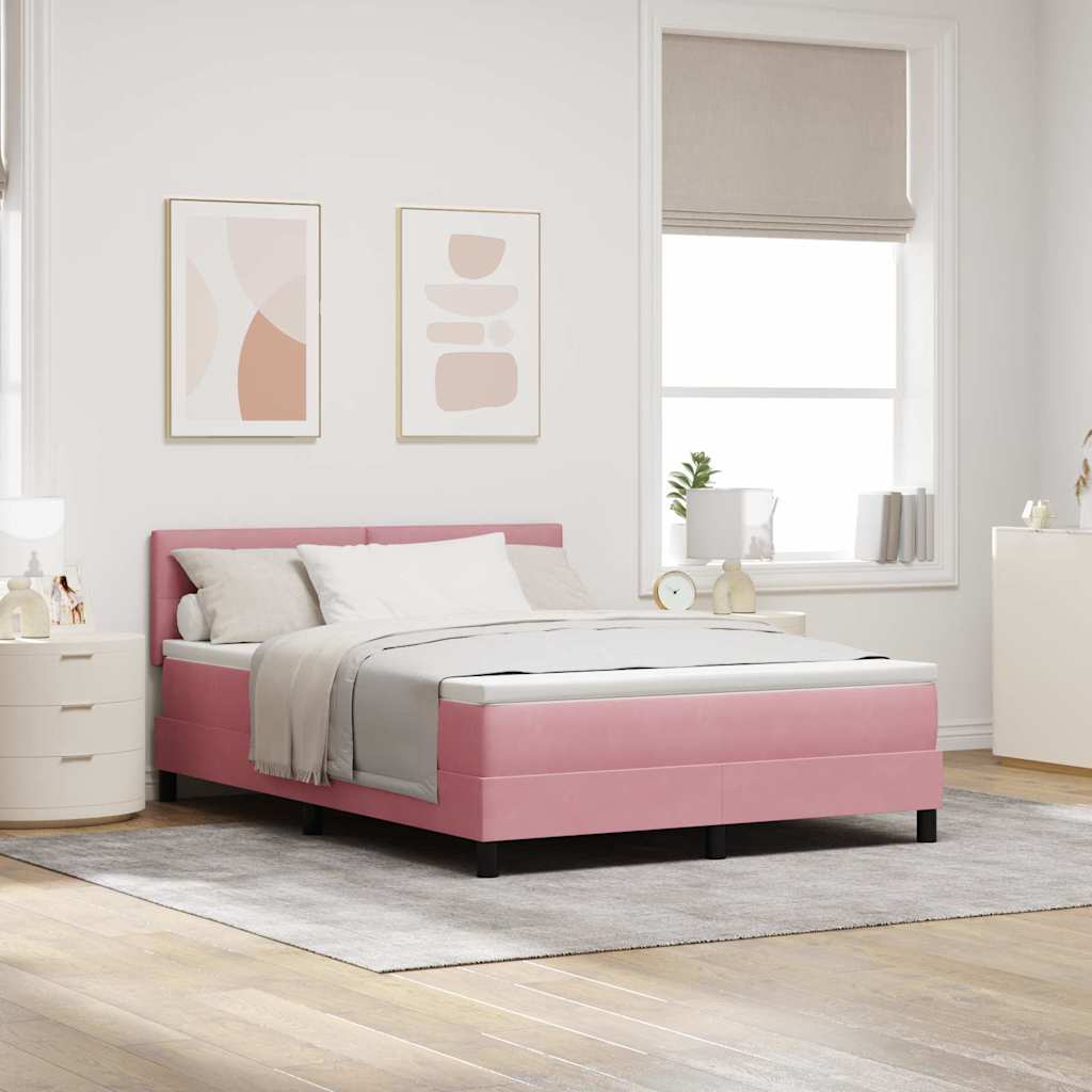 LED Box Spring Ágy fejtámlával Rózsaszín 140 x 200 cm Bársony