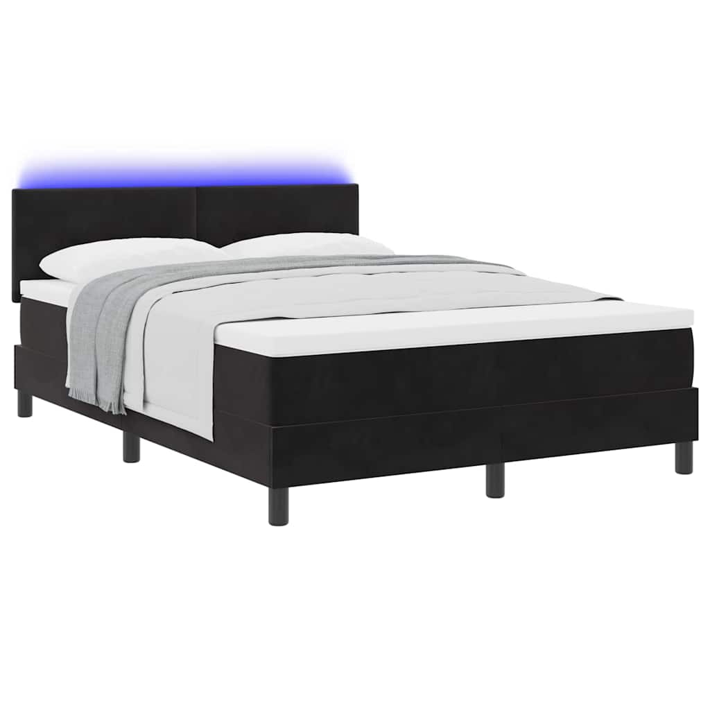 LED Box Spring Ágy fejtámlával Fekete 160 x 200 cm Bársony
