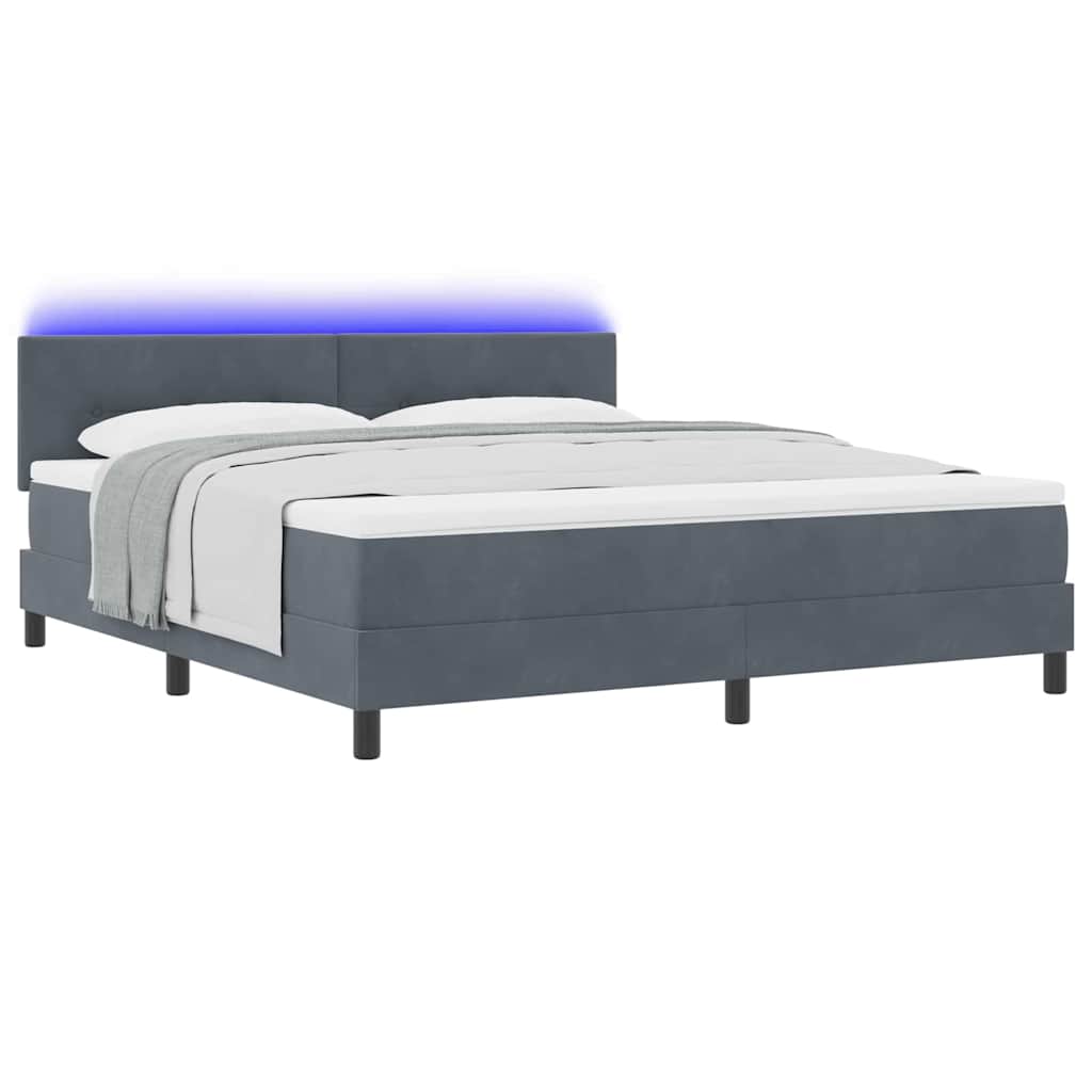 LED Box Spring Ágy fejtámlával Sötétszürke 180 x 200 cm Bársony