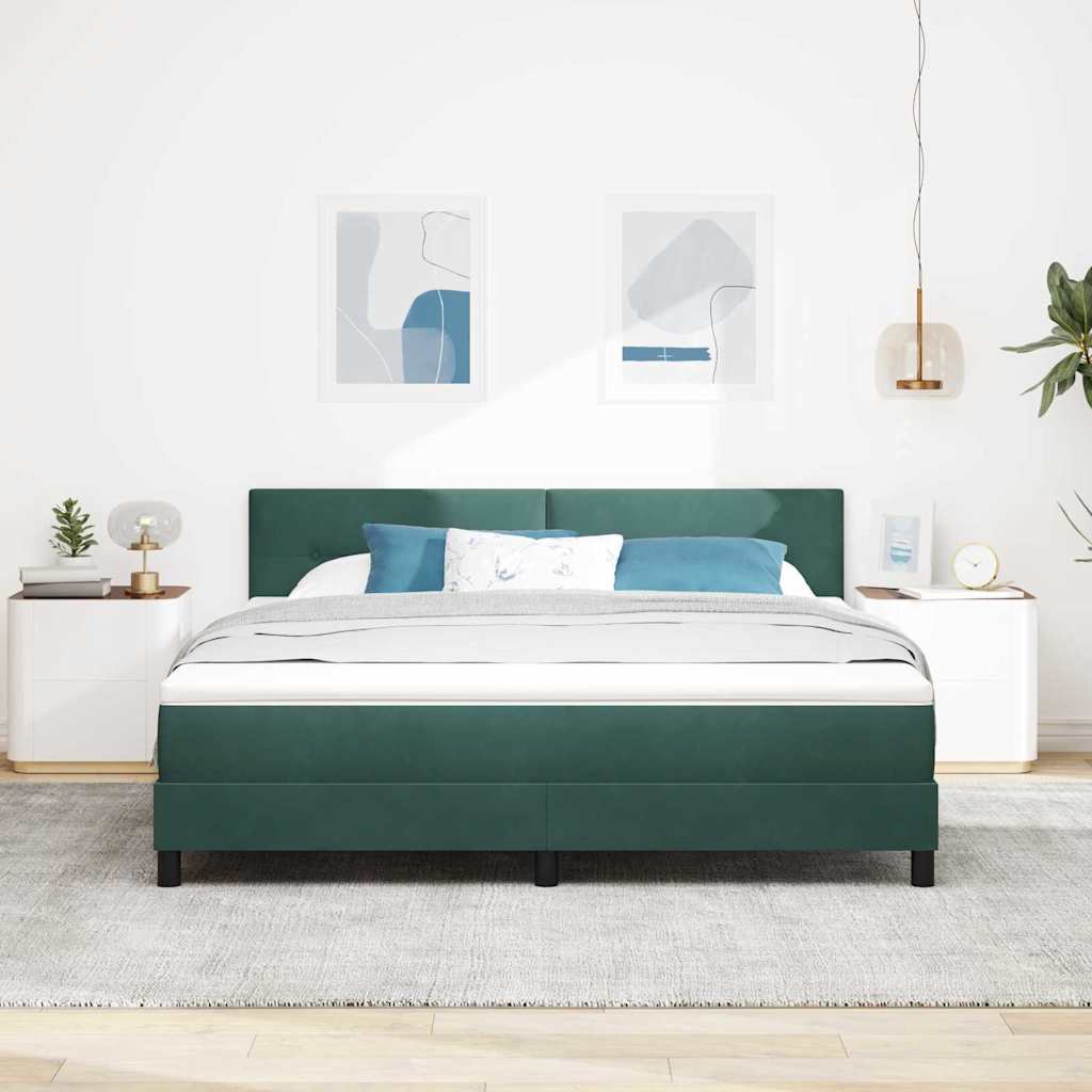 LED Box Spring Ágy fejtámlával Sötétzöld 180 x 200 cm Bársony