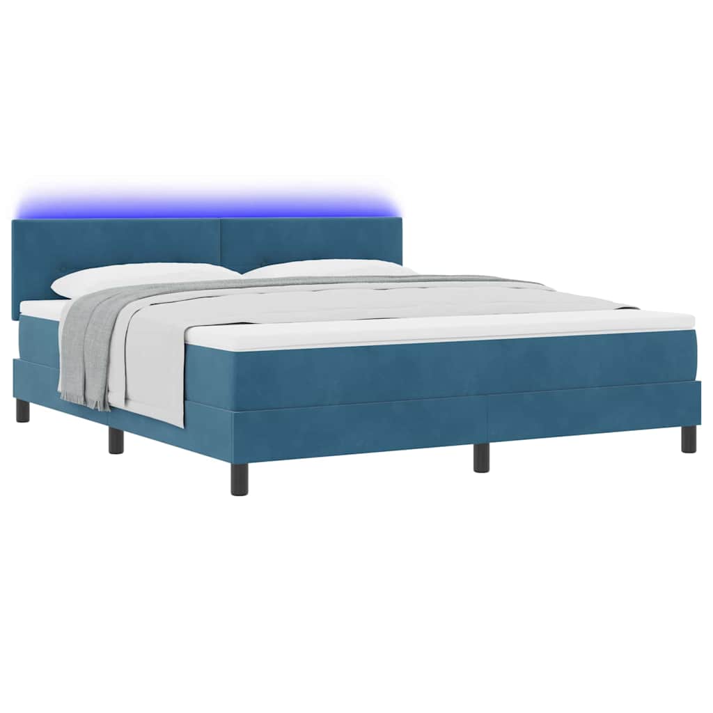 LED Box Spring Ágy fejtámlával Sötét kék 180 x 200 cm Bársony