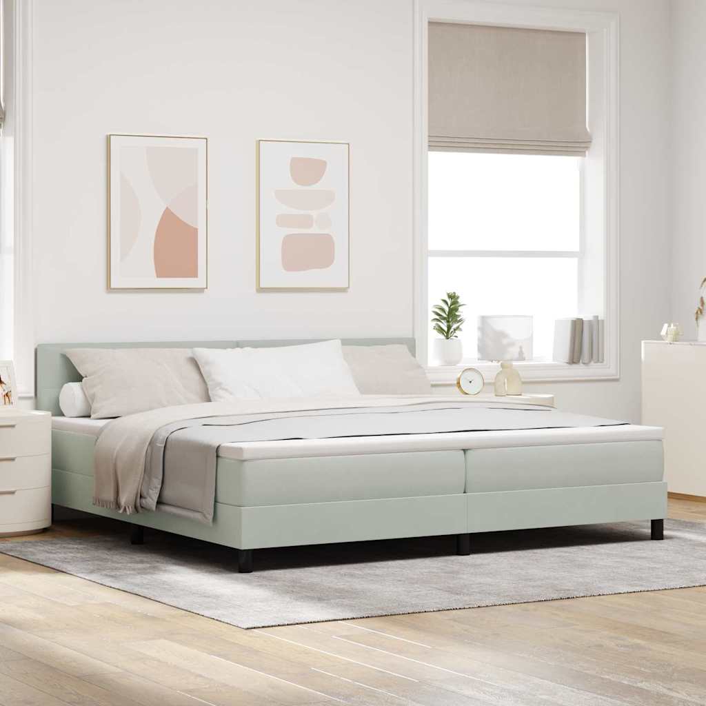 LED Box Spring Ágy Világosszürke 200 x 200 cm Bársony