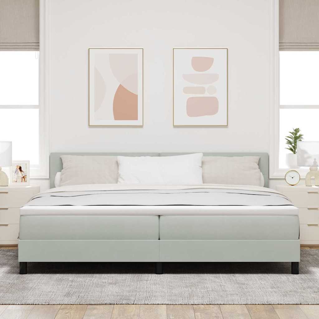 LED Box Spring Ágy Világosszürke 200 x 200 cm Bársony