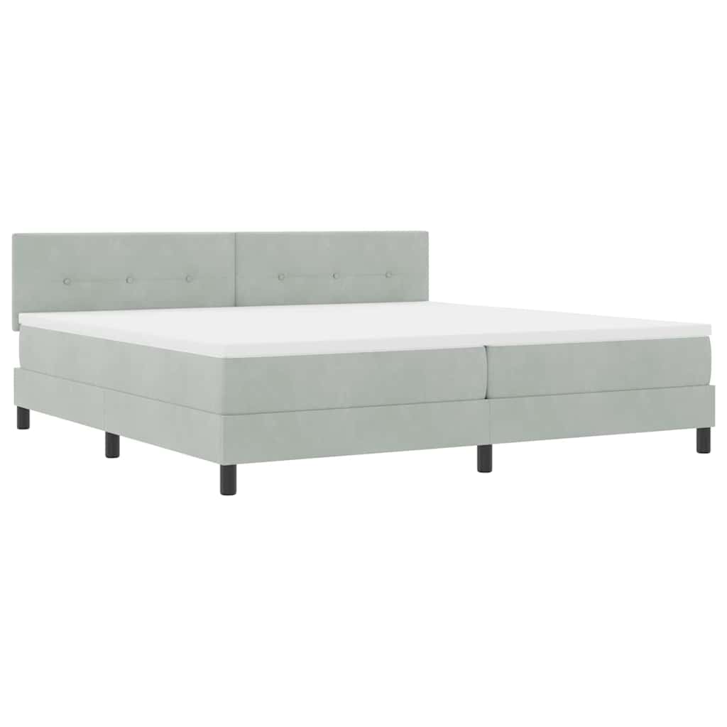 LED Box Spring Ágy Világosszürke 200 x 200 cm Bársony