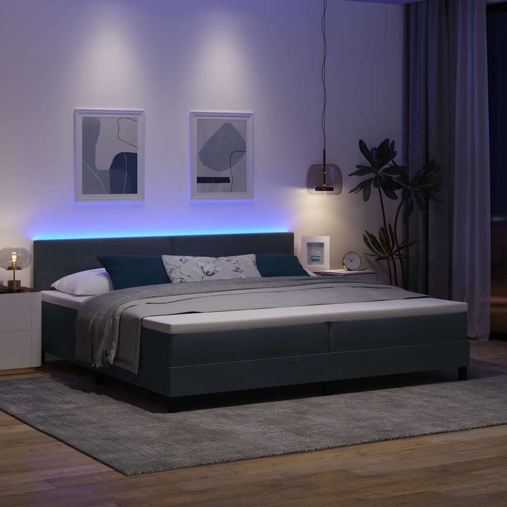 LED Box Spring Ágy fejtámlával Sötétszürke 200 x 200 cm Bársony