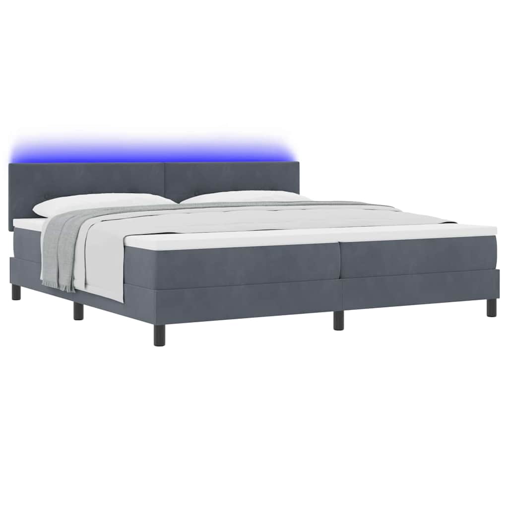 LED Box Spring Ágy fejtámlával Sötétszürke 200 x 200 cm Bársony