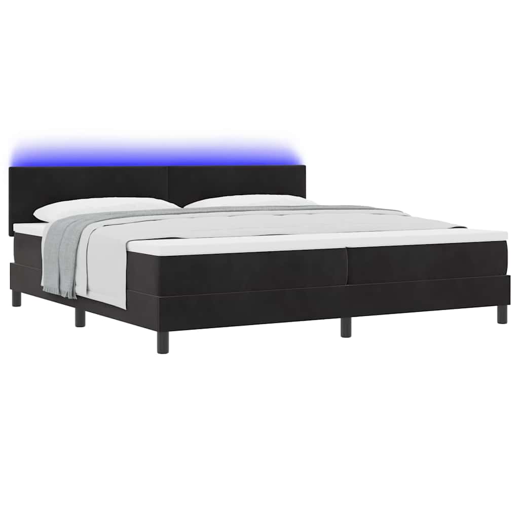 LED Box Spring Ágy LED szalagokkal Fekete 200 x 200 cm Bársony