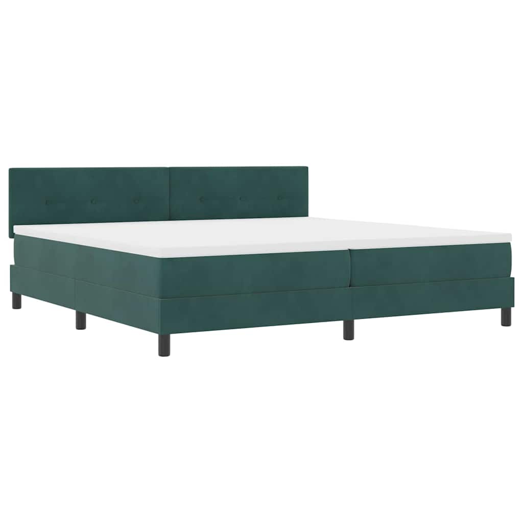 LED Box Spring Ágy fejtámlával Sötétzöld 200 x 200 cm Bársony