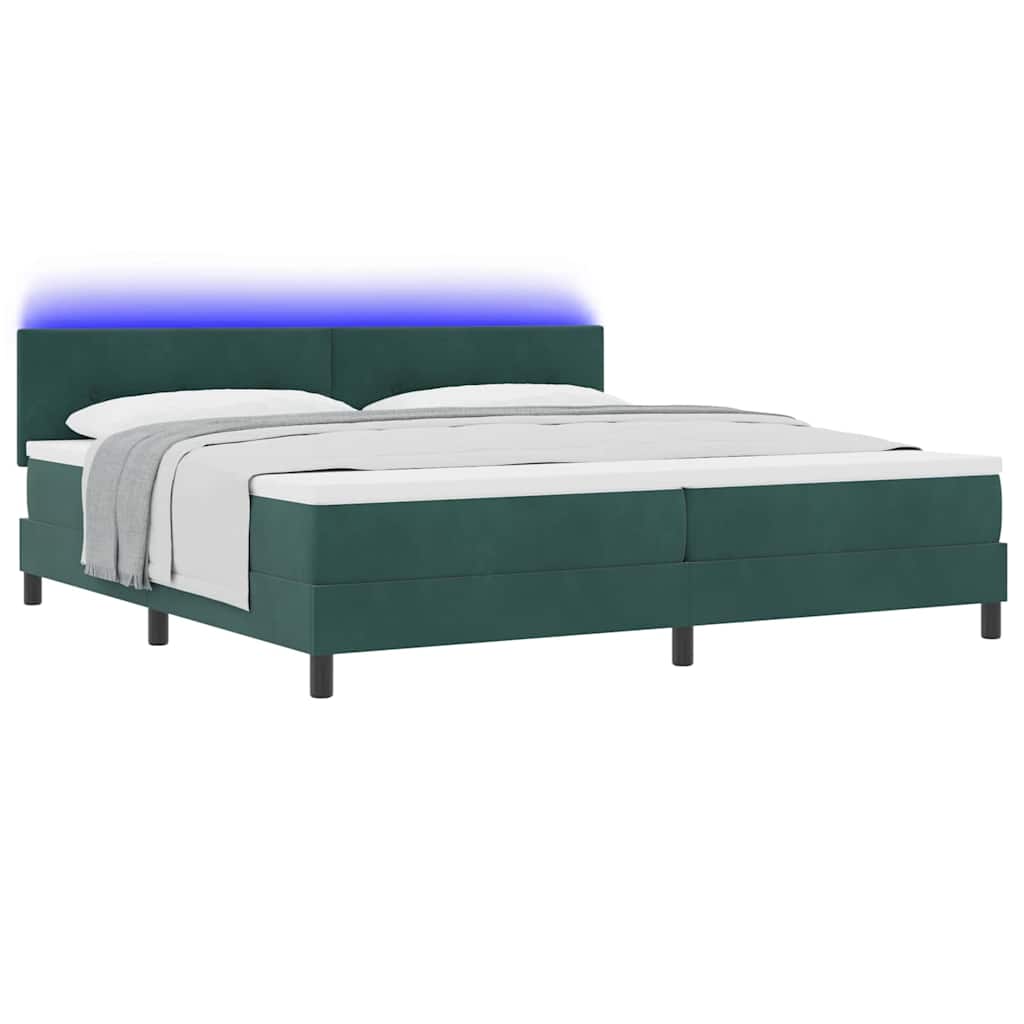 LED Box Spring Ágy fejtámlával Sötétzöld 200 x 200 cm Bársony