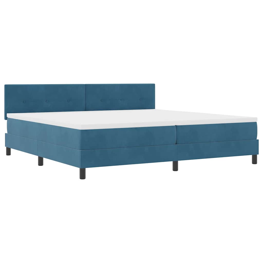 LED Box Spring Ágy fejtámlával Sötét kék 200 x 200 cm Bársony