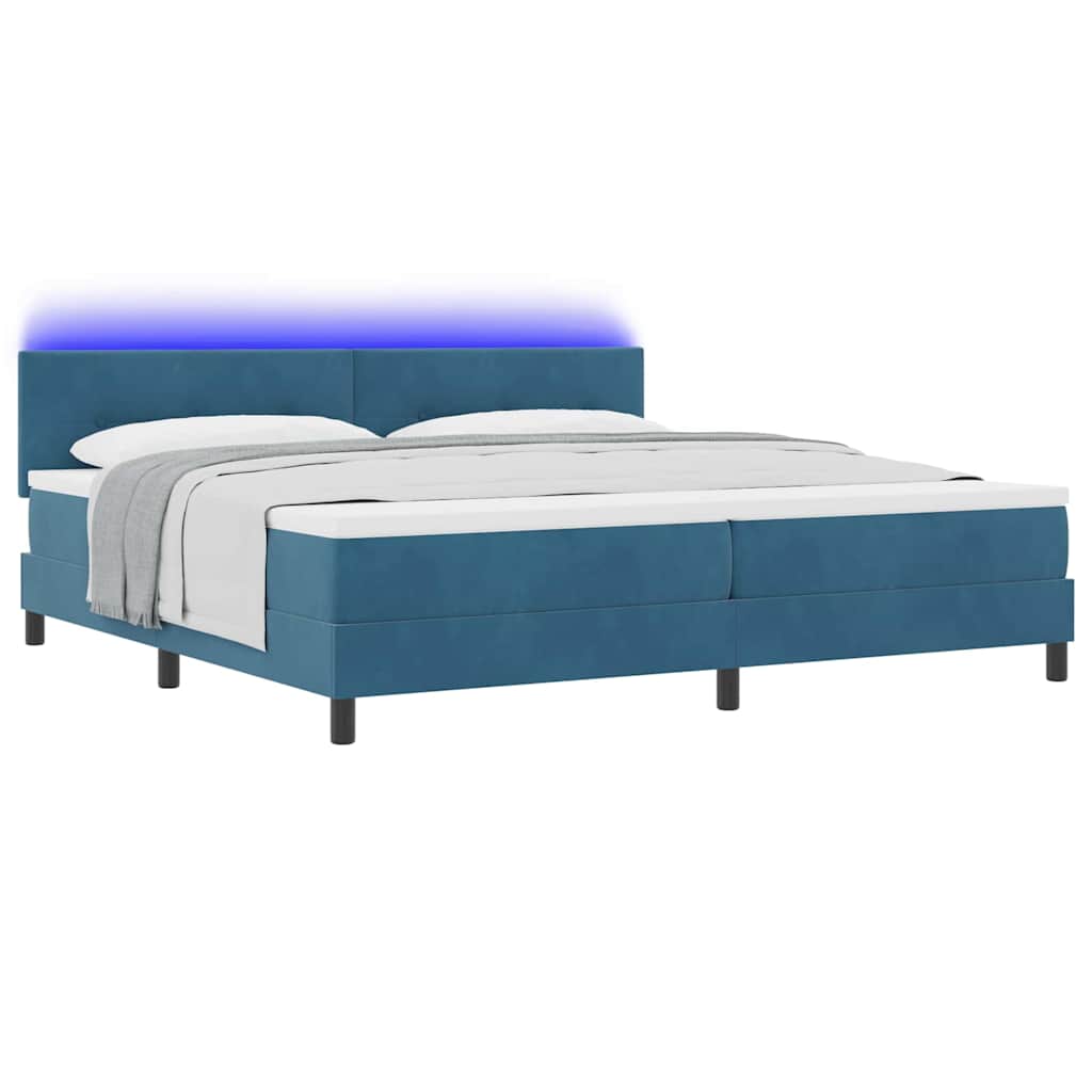 LED Box Spring Ágy fejtámlával Sötét kék 200 x 200 cm Bársony