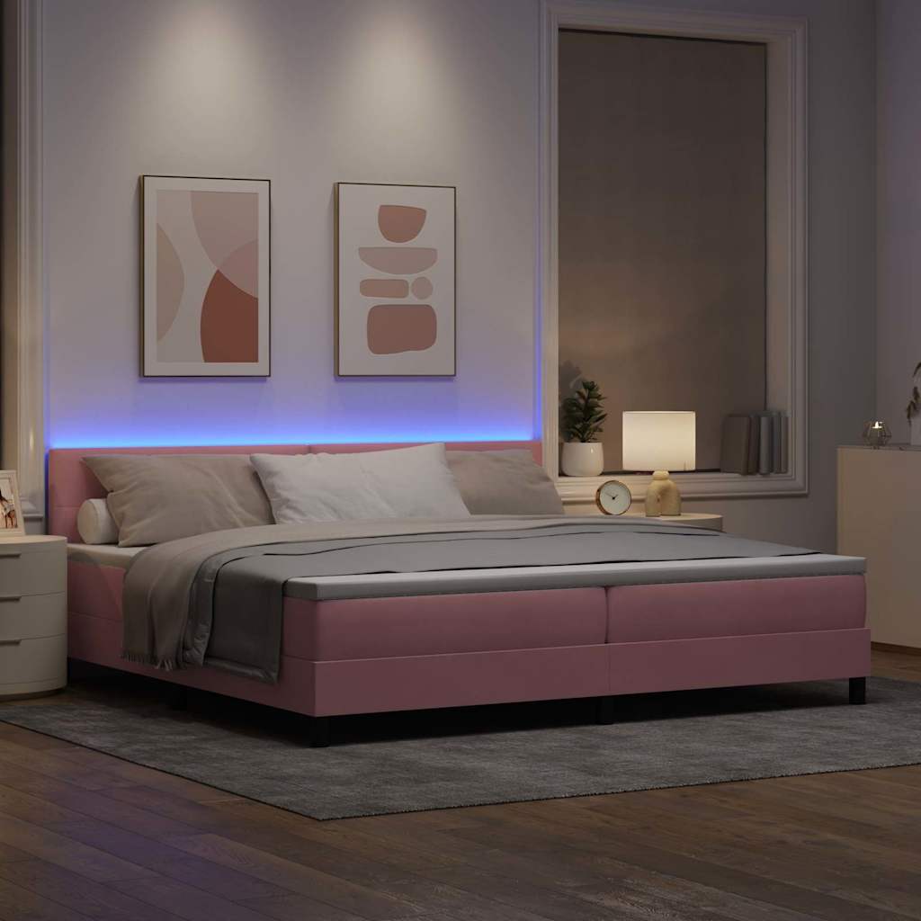 LED Box Spring Ágy fejtámlával Rózsaszín 200 x 200 cm Bársony