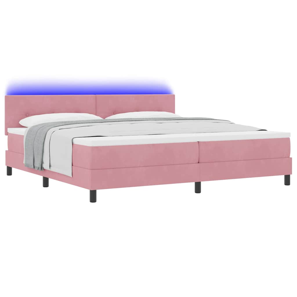 LED Box Spring Ágy fejtámlával Rózsaszín 200 x 200 cm Bársony
