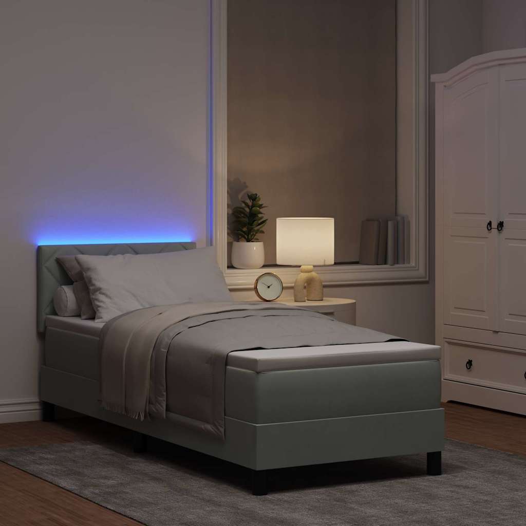 LED Box Spring Ágy Világosszürke 80 x 200 cm Bársony