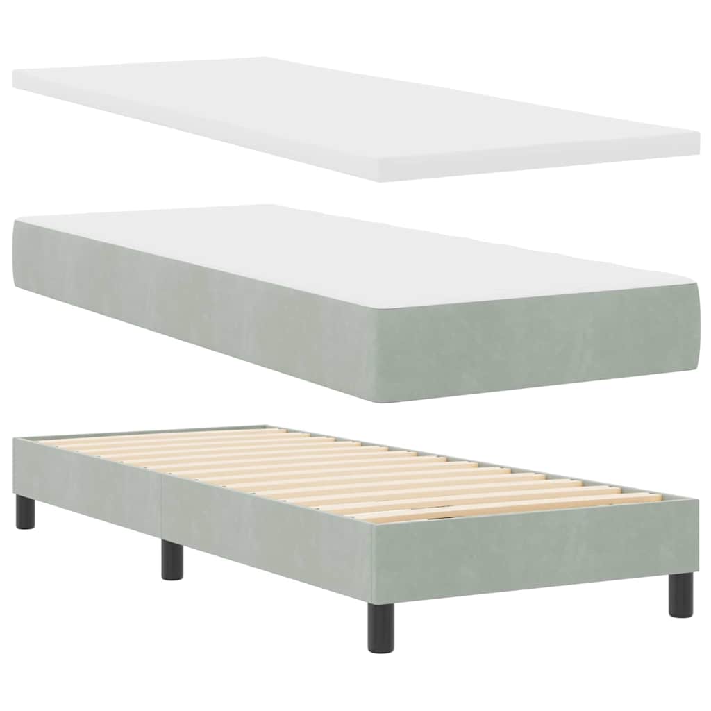 LED Box Spring Ágy Világosszürke 80 x 200 cm Bársony