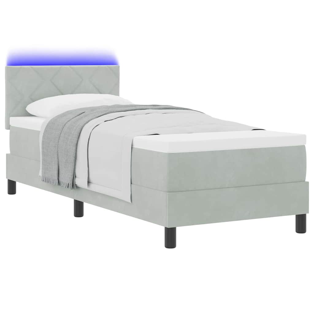 LED Box Spring Ágy Világosszürke 80 x 200 cm Bársony