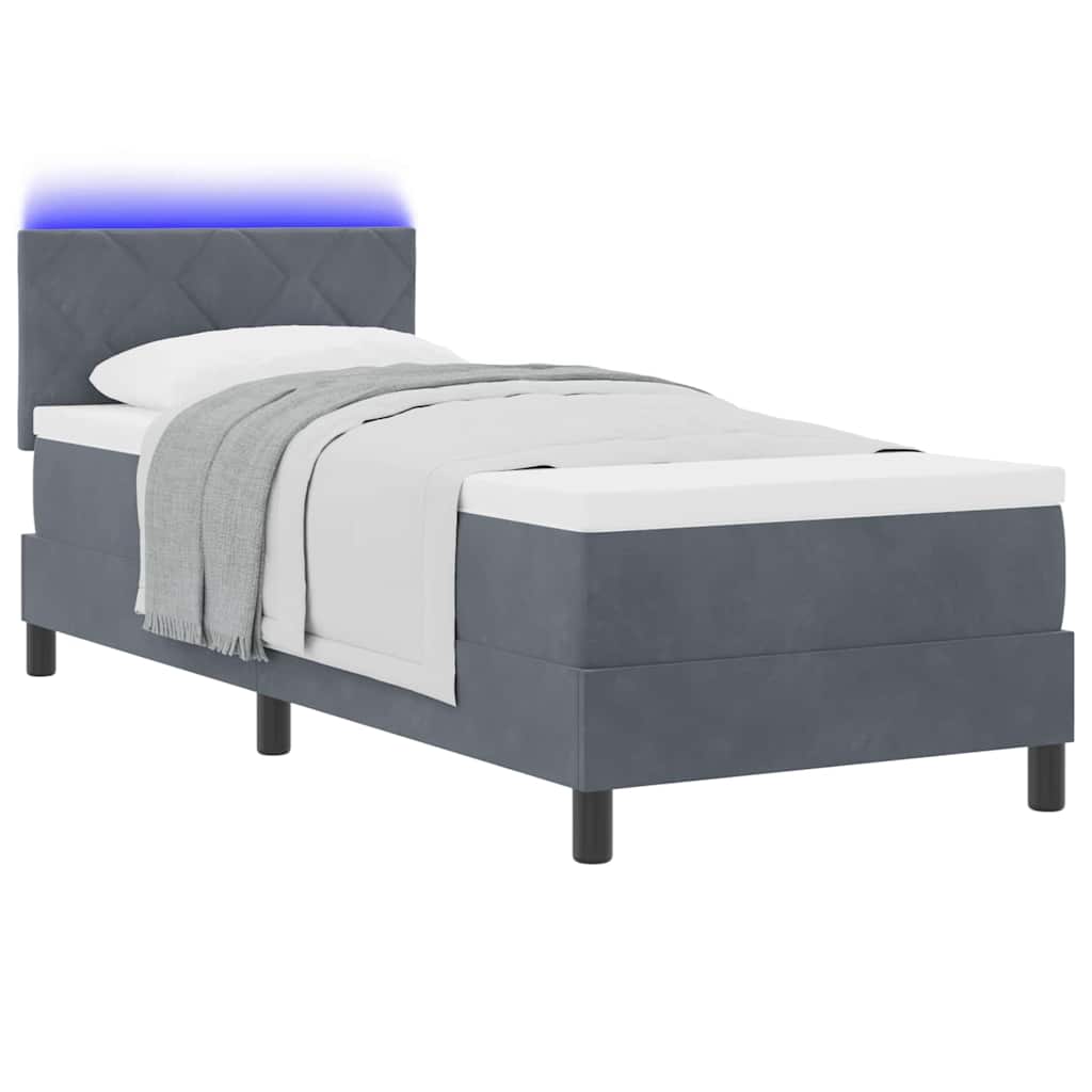 LED Box Spring Ágy fejtámlával Sötétszürke 80 x 200 cm Bársony