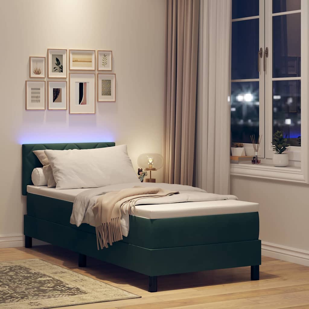 LED Box Spring Ágy fejtámlával Sötétzöld 80 x 200 cm Bársony